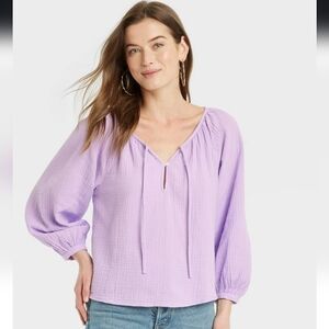 Women's Balloon Long Sleeve Everyday Blouse - Universal Thread" Purple